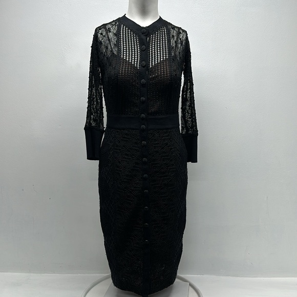 Beguile by Byron Lars Mona Dress Button Down Front  Lace Black Size 0 - Picture 1 of 13